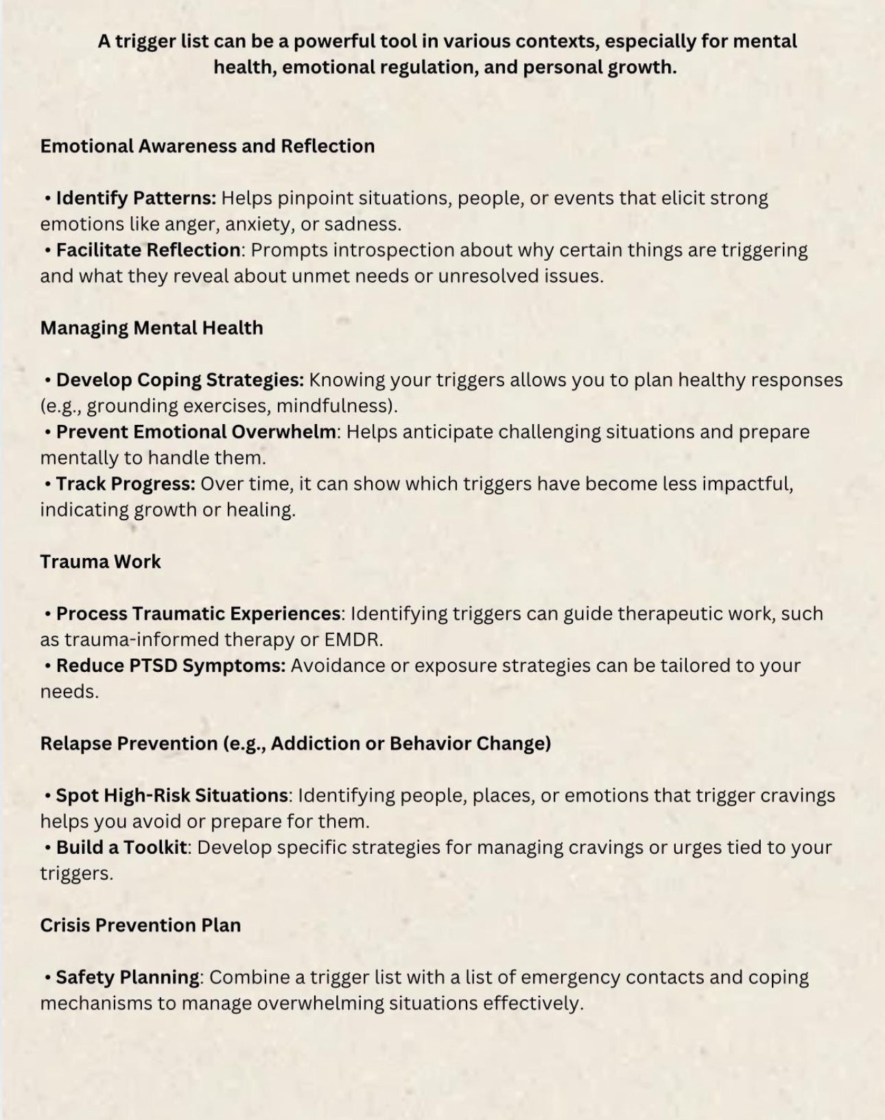 Mental Health Triggers List for Emotional Reactions, Deep Reflection Unresolved Issues & Root Causes