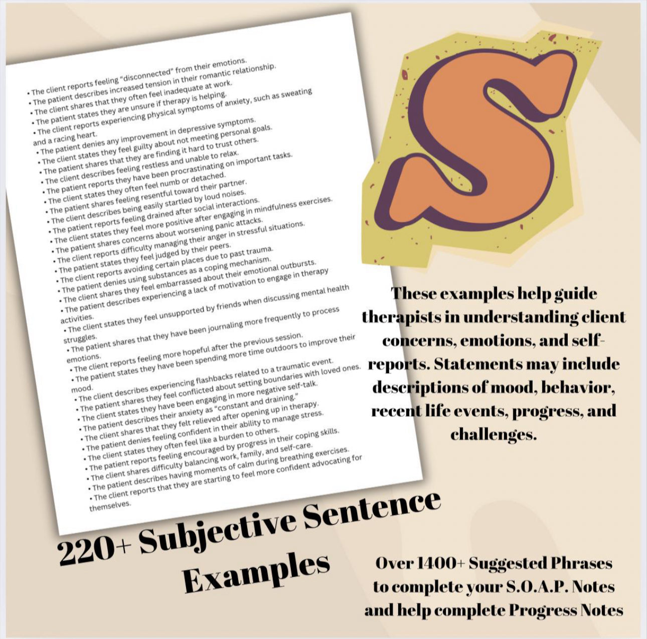 SOAP Notes Sentence Examples for Therapy Notes Progess Notes Assistant