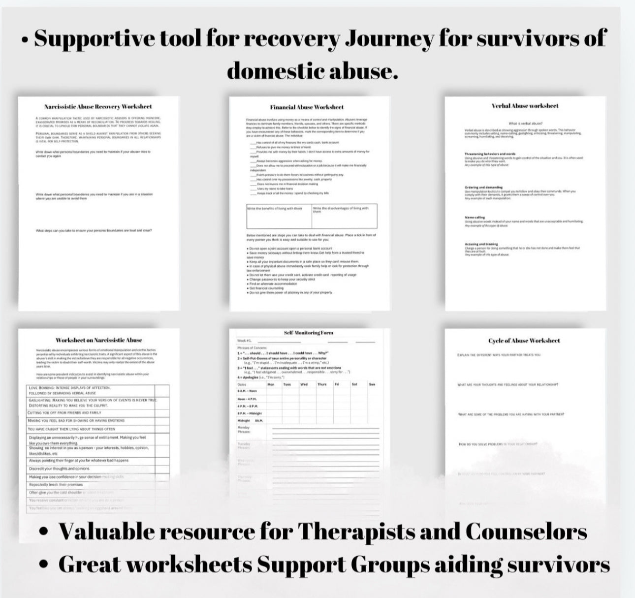 Domestic Abuse Workbook Cycle of Violence Healing Toxic Relationship Recovery Worksheets