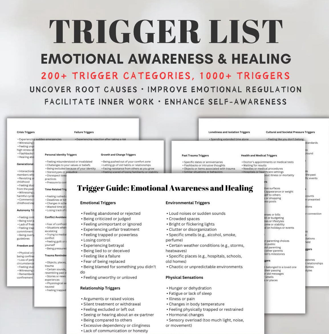 Mental Health Triggers List for Emotional Reactions, Deep Reflection Unresolved Issues & Root Causes