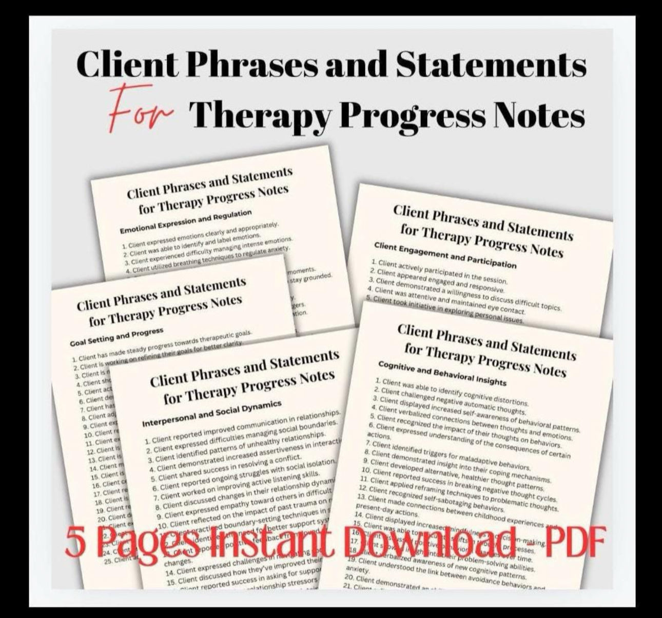 Therapy Progess Phrases and Statements for Session Scripts Therapist Report Psychotherapy Notes Phrases and Statements