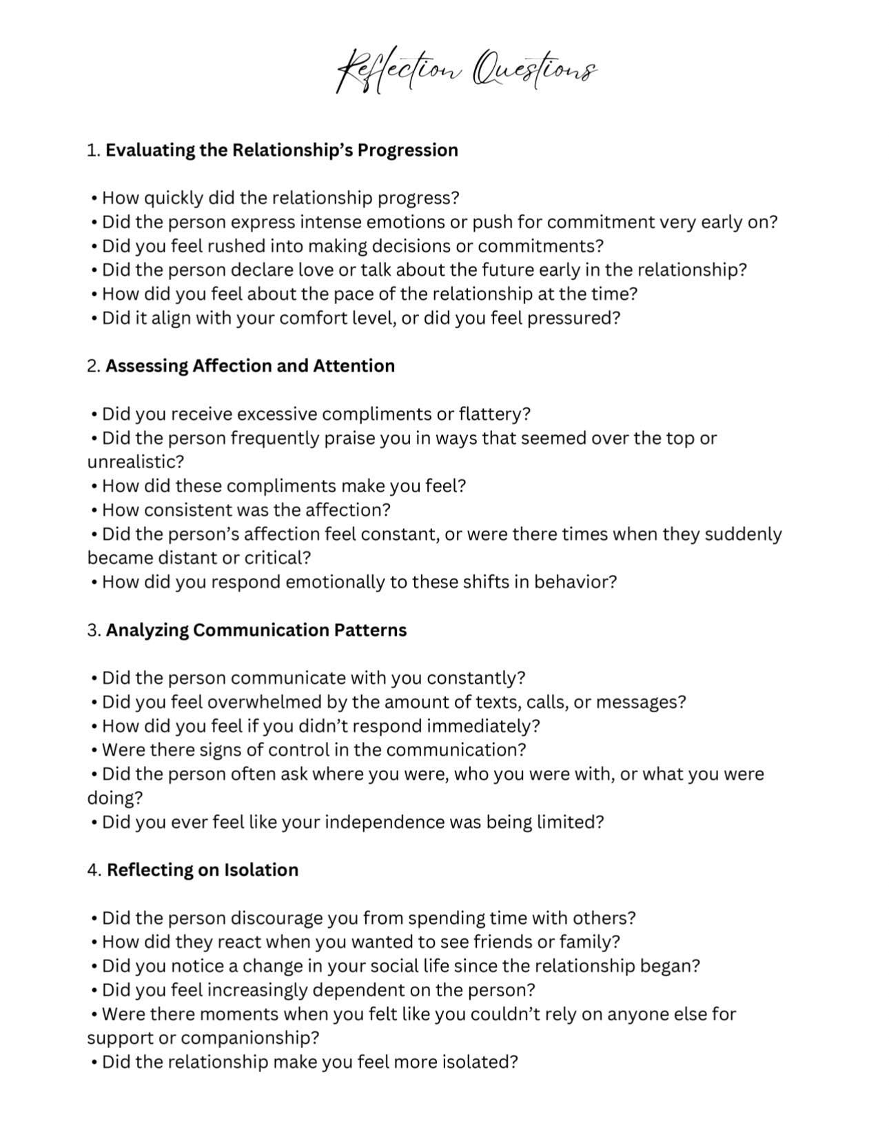 Love Bombing Relationship Toxic Love Worksheets PDF Emotional Regulation Tools Abuse Recovery Emotional Abuse