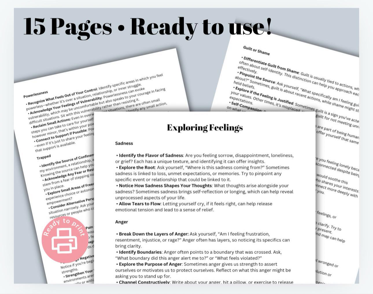 Sitting with Our Emotions Feelings Bundle Toolkit Emotions Self Awareness Therapy Digital Download PDF