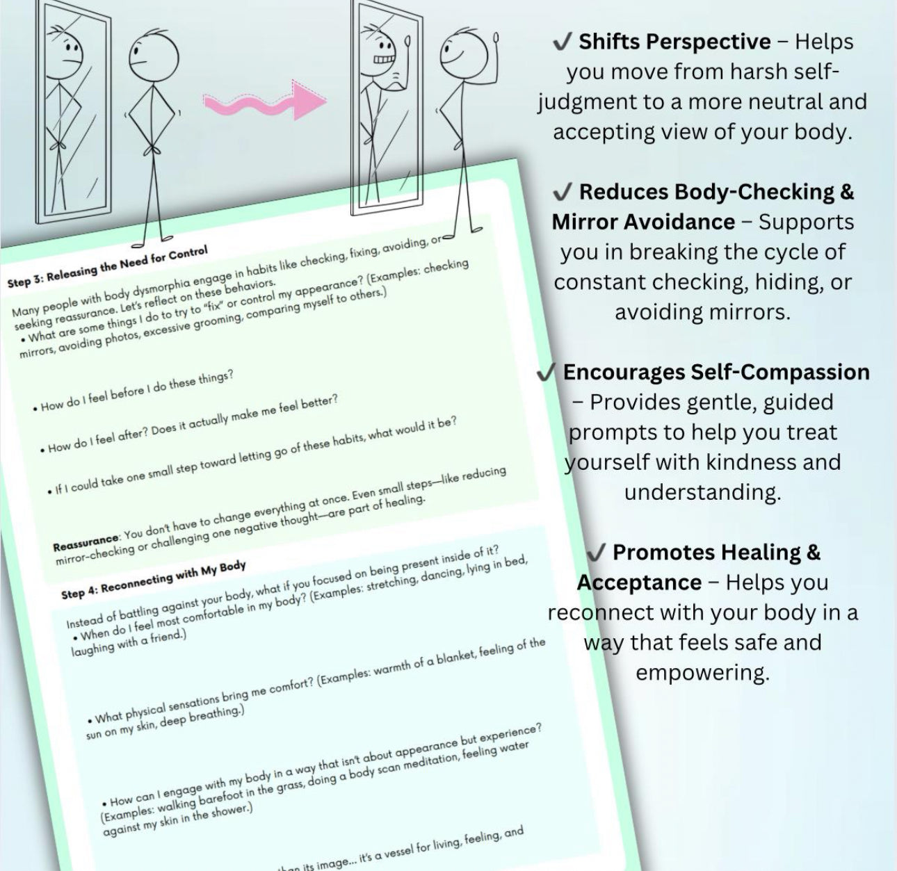 Body Dysmorphia Recovery Workbook Body Image Self-Esteem Worksheets Self-Love & Healing Self-Destructive Thoughts