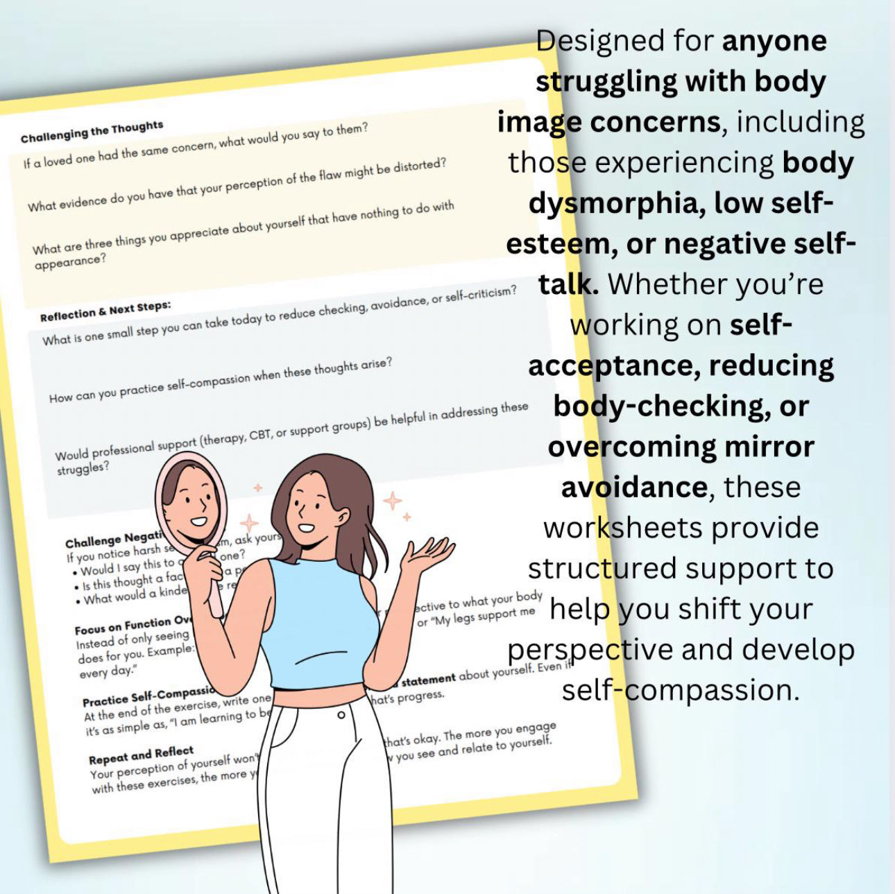 Body Dysmorphia Recovery Workbook Body Image Self-Esteem Worksheets Self-Love & Healing Self-Destructive Thoughts