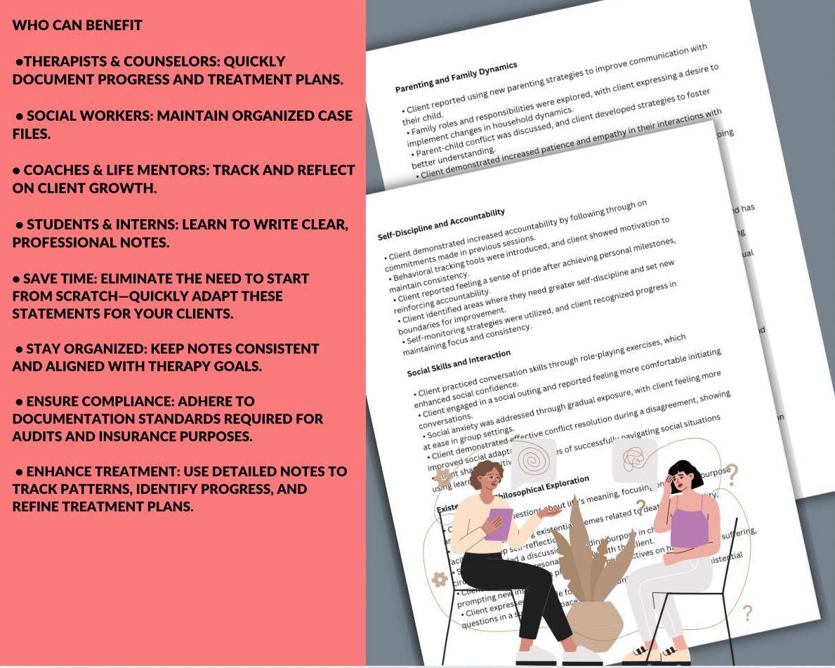Therapy Progress Notes Clinical Phrases Therapy Statements Report Tool Therapeutic Notes