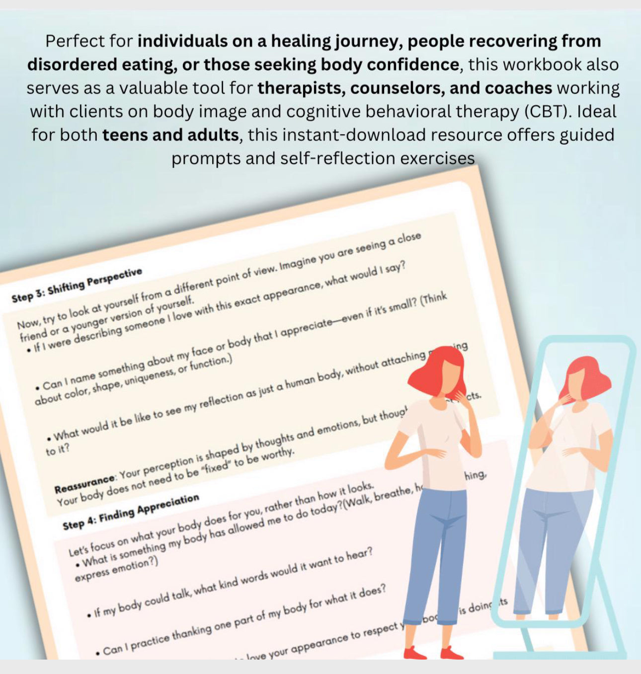 Body Dysmorphia Recovery Workbook Body Image Self-Esteem Worksheets Self-Love & Healing Self-Destructive Thoughts