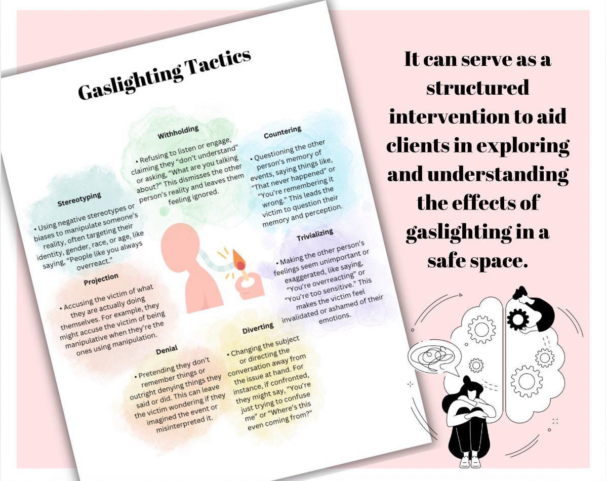 Gaslighting Tactics Gaslighting Awareness Worksheet Identify Manipulation Tactics Therapy Tool for Emotional Abuse Revovery