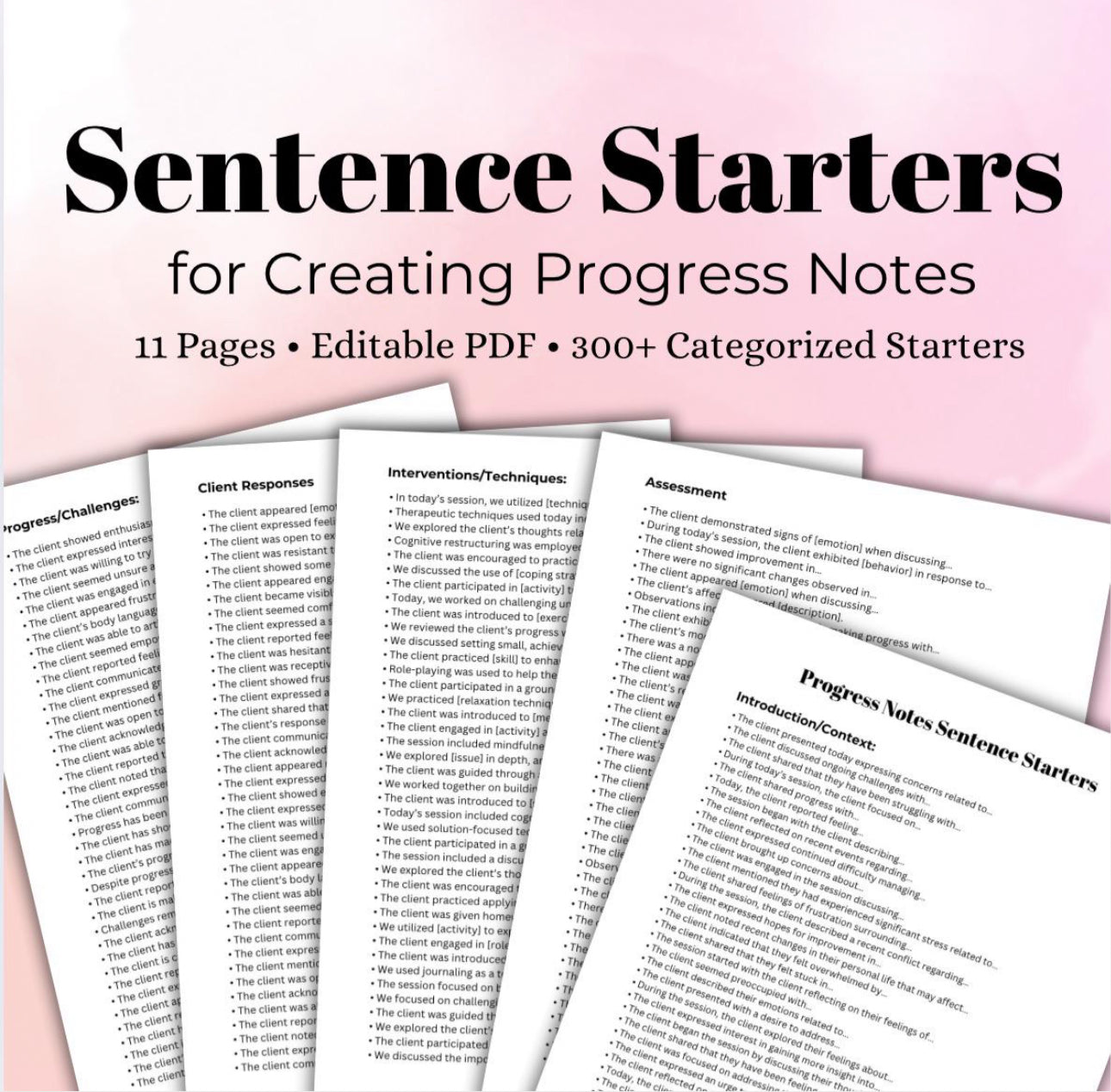 Therapy Sentence Starters for Progress Notes Guide for Efficient Documentation Time Saving Guide