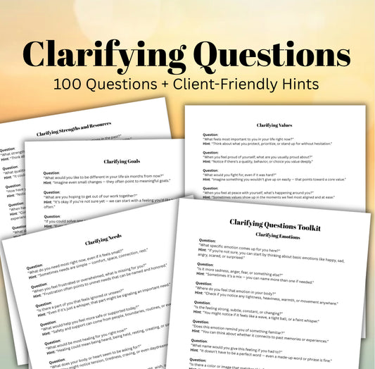 Therapist Clarifying Questions Pack  Therapy Questions with Client Reflection Hints Mental Health Professionals Tool
