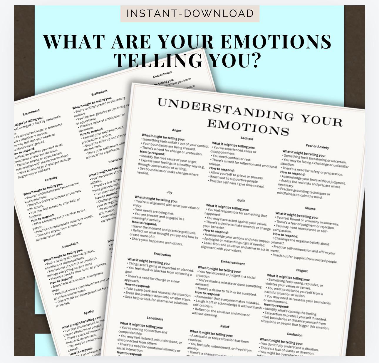 Understanding your Emotions are Telling You Therapy Reference Handout Therapist Tools Emotional Awareness