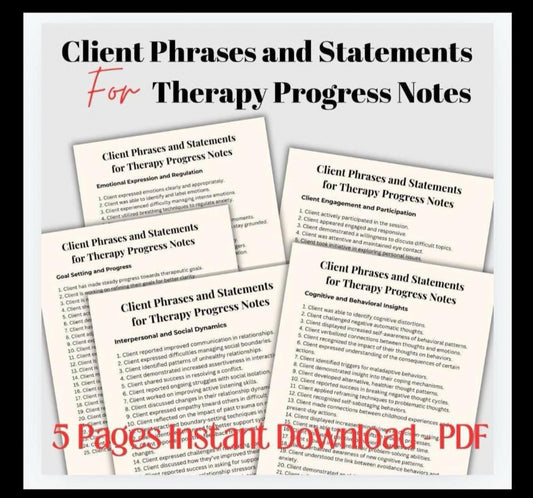 Therapy Progess Phrases and Statements for Session Scripts Therapist Report Psychotherapy Notes Phrases and Statements