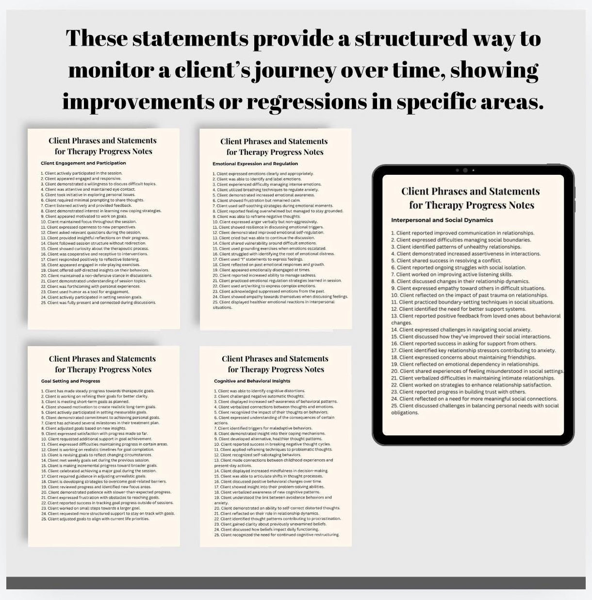 Therapy Progess Phrases and Statements for Session Scripts Therapist Report Psychotherapy Notes Phrases and Statements