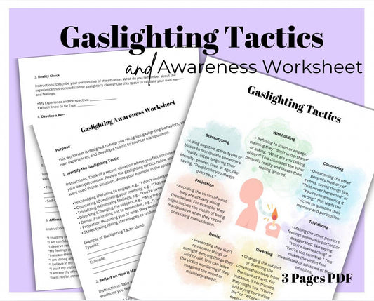 Gaslighting Tactics Gaslighting Awareness Worksheet Identify Manipulation Tactics Therapy Tool for Emotional Abuse Revovery