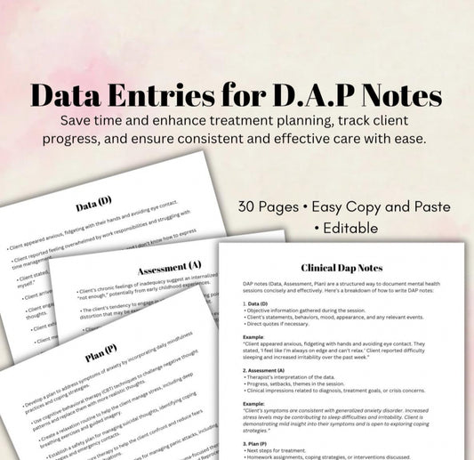 DAP Notes Bundle for Mental Health Professionals Data Assessment and Plan Clinical Documentation Progress Report