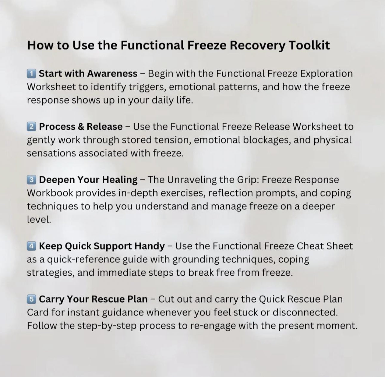 Functional Freeze Recovery Toolkit Trauma Healing Worksheets