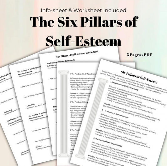 Six Pillars of Self-Esteem Bundle Guided Worksheet Info Sheet for Confidence & Growth