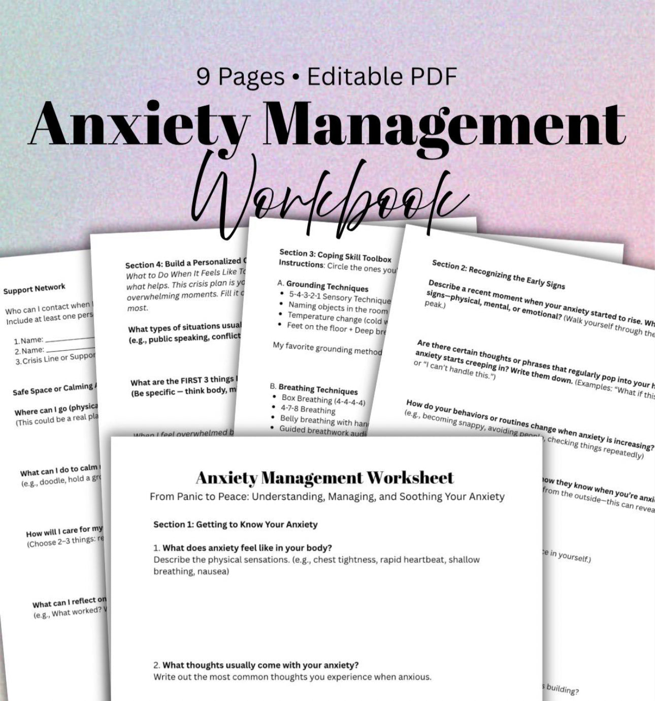 Anxiety Coping Skills Workbook Digital Mental Health Journal Printable PDF Calming Tools