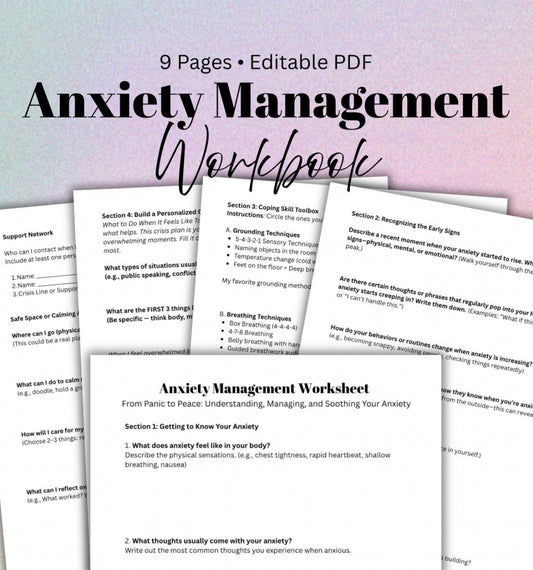 Anxiety Coping Skills Workbook Digital Mental Health Journal Printable PDF Calming Tools