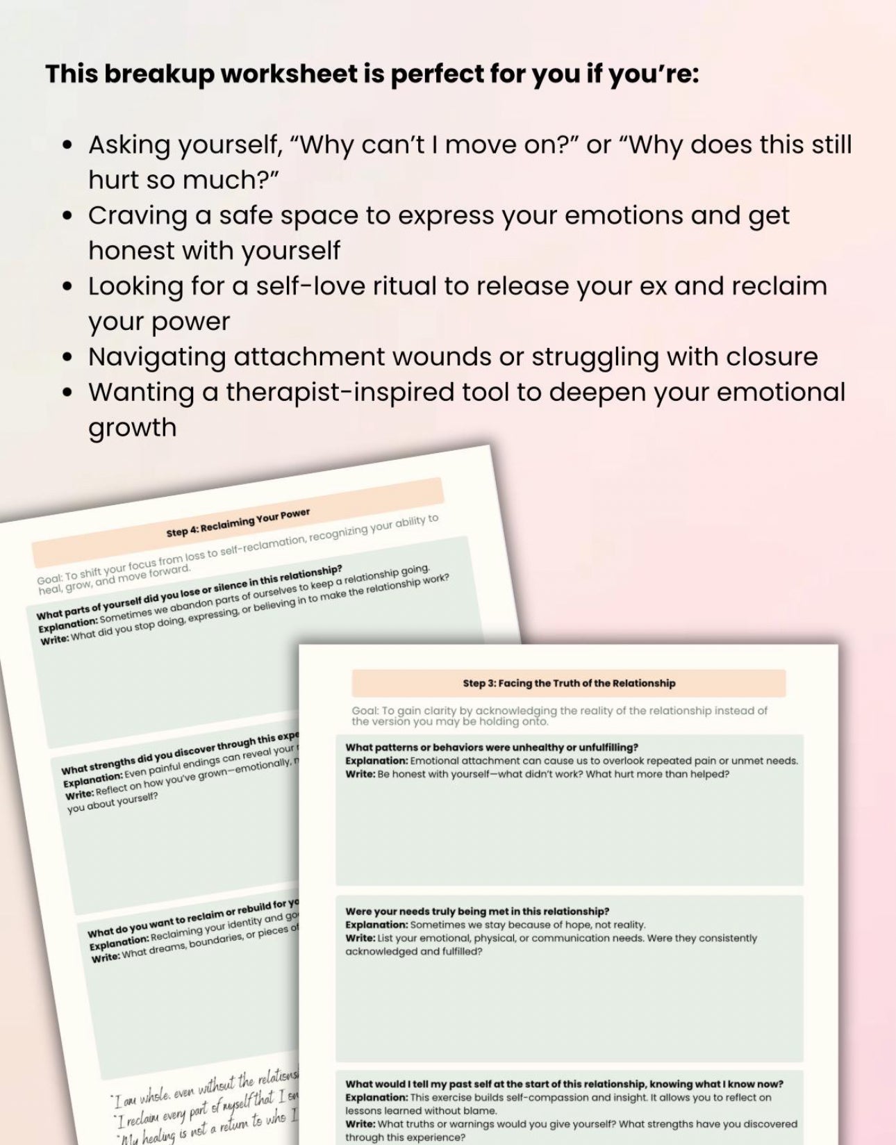 Why Can’t I Let You Go? Breakup Healing & Emotional Release Worksheet Self-Reflection Prompts