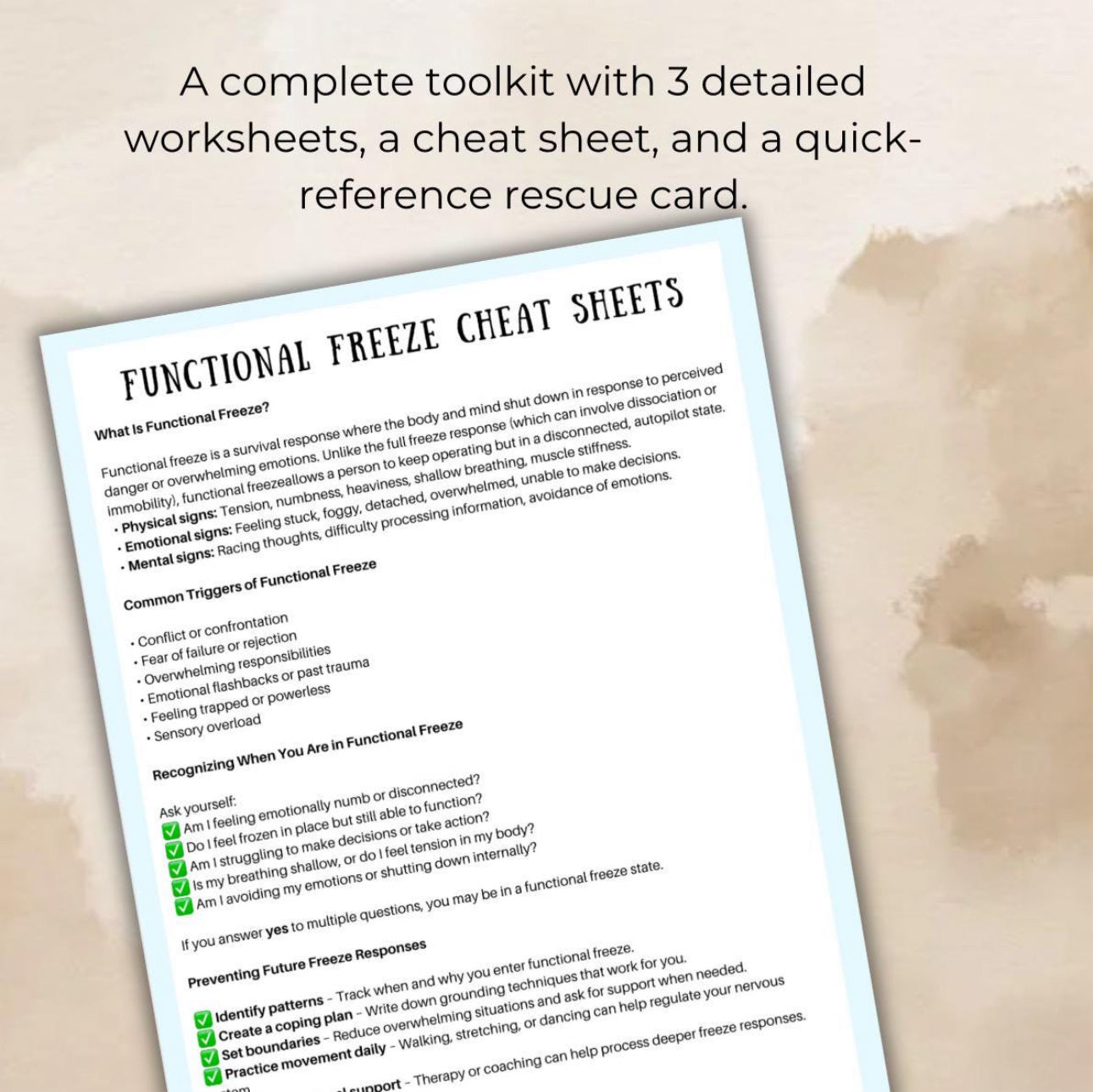Functional Freeze Recovery Toolkit Trauma Healing Worksheets