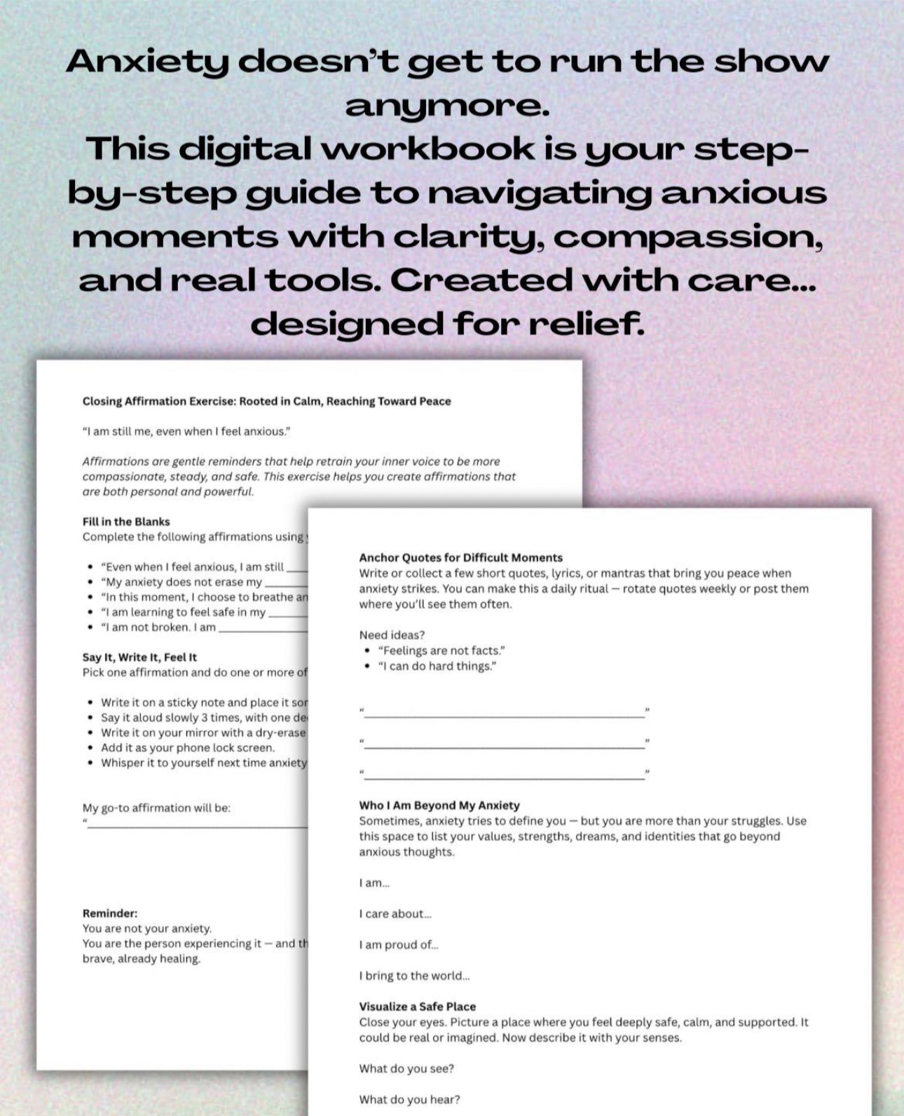 Anxiety Coping Skills Workbook Digital Mental Health Journal Printable PDF Calming Tools
