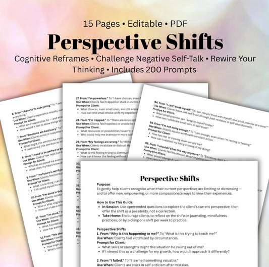 Therapeutic Perspective Shifts Cognitive Reframing Tool Mental Health Therapy Worksheets Inner Dialogue