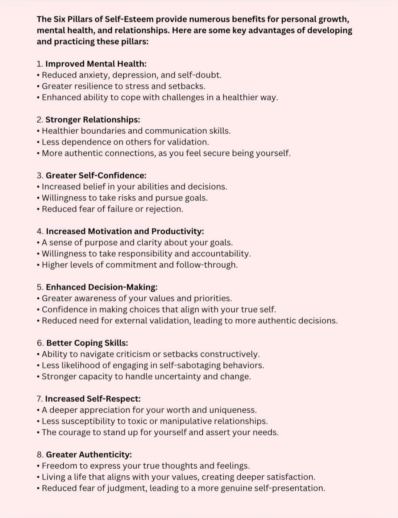 Six Pillars of Self-Esteem Bundle Guided Worksheet Info Sheet for Confidence & Growth