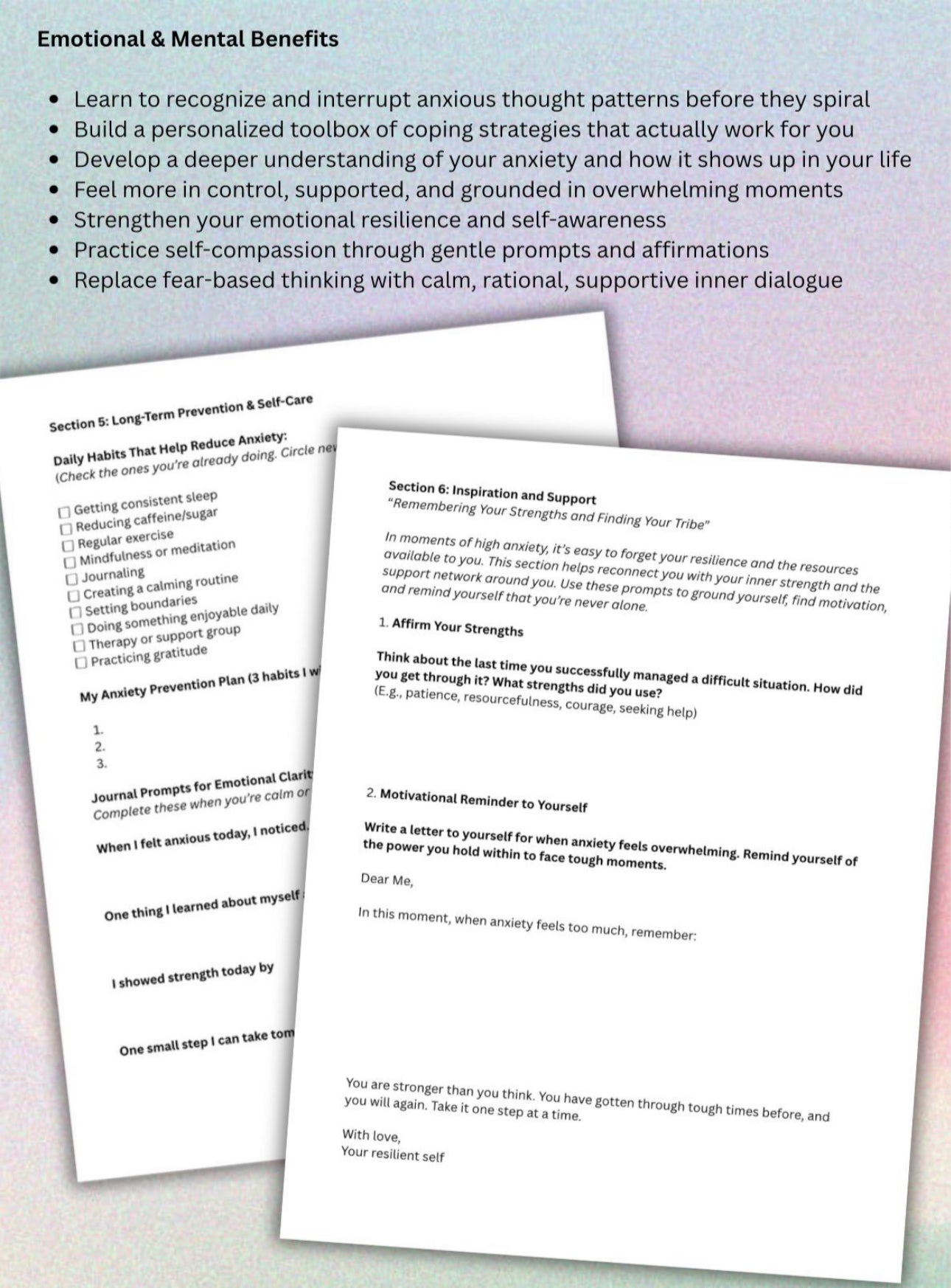 Anxiety Coping Skills Workbook Digital Mental Health Journal Printable PDF Calming Tools