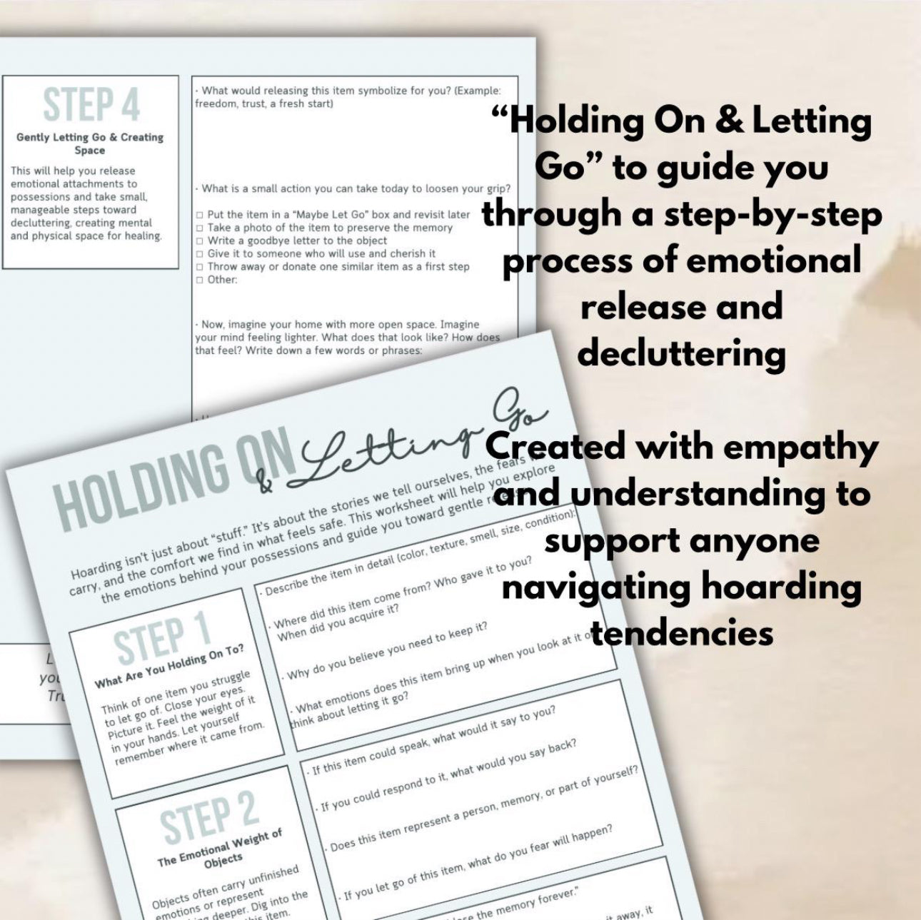 Hoarding Recovery Workbook, Worksheets for Letting Go, Healing & Creating Space Emotional Attachment of Belongings