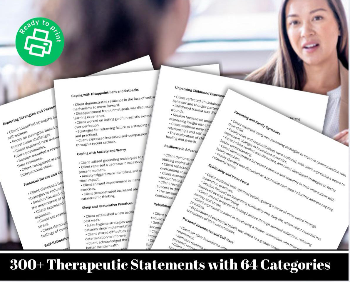 Therapy Progress Notes Clinical Phrases Therapy Statements Report Tool Therapeutic Notes