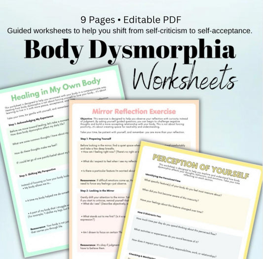Body Dysmorphia Recovery Workbook Body Image Self-Esteem Worksheets Self-Love & Healing Self-Destructive Thoughts