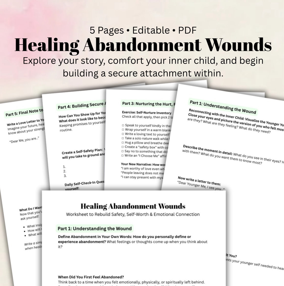 Printable healing abandonment wounds worksheet for emotional trauma and inner child work