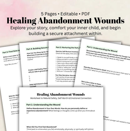 Printable healing abandonment wounds worksheet for emotional trauma and inner child work